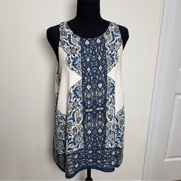 Max Studio Tops - Max Studio Navy and Light Pink Printed Lined Tank Boho Floral Medium Womens